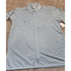 Haband Vintage Men’s Blue Short Sleeve Button Down Polyester‎ Shirt NOS Large